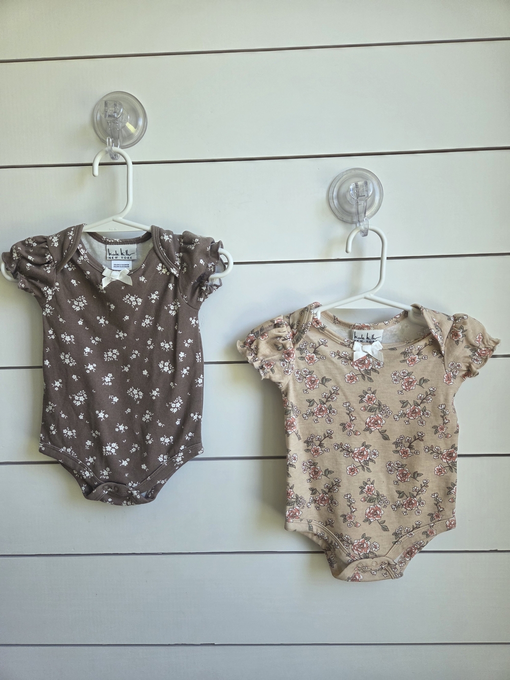 Nicole Miller Baby Floral Puff-Sleeve One-Piece - Brown & Tan